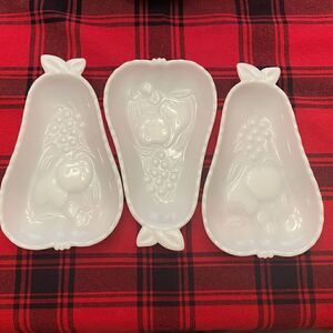 Pear Milk Glass Dishes Set of 3